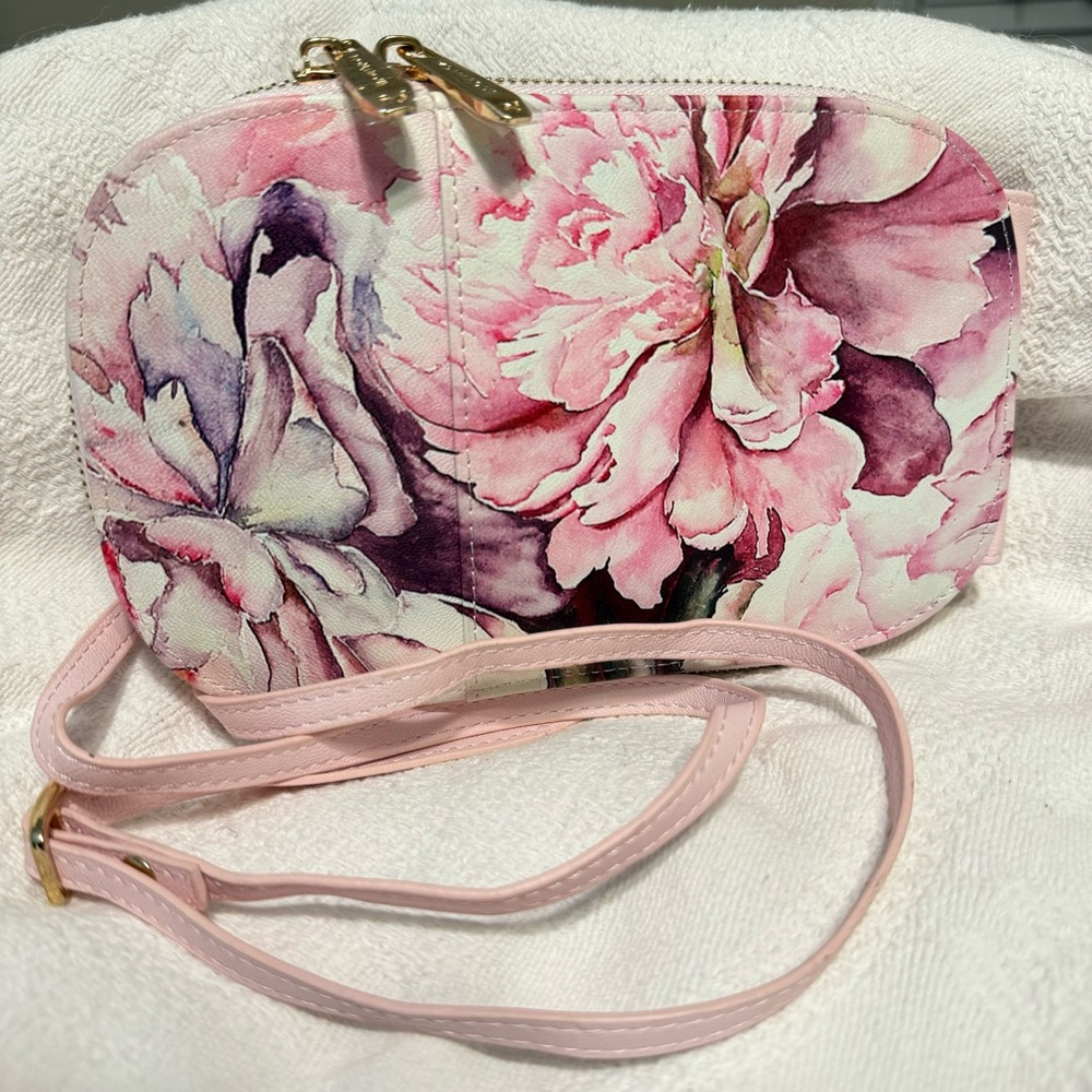 Monarque Peonies Floral Print Cell Phone Crossbody Mini Wallet Bag Pouch